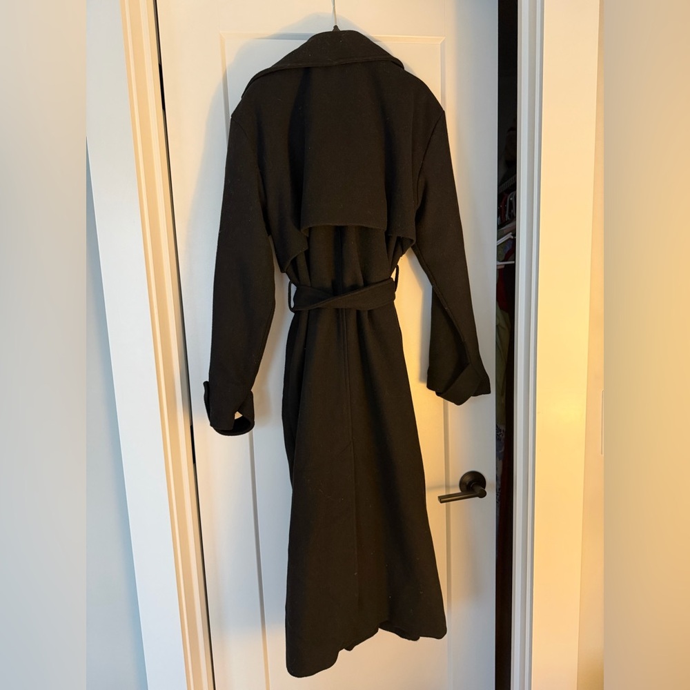 H&M Black Brushed-Finish Twill Trench Coat - Picture 3 of 6